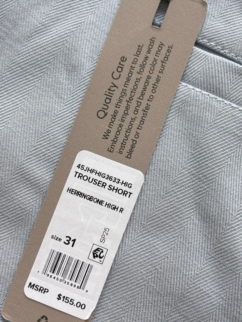 HUDSON Cuffed High Rise Light Blue Herringbone Trouser Shorts--NWT--31